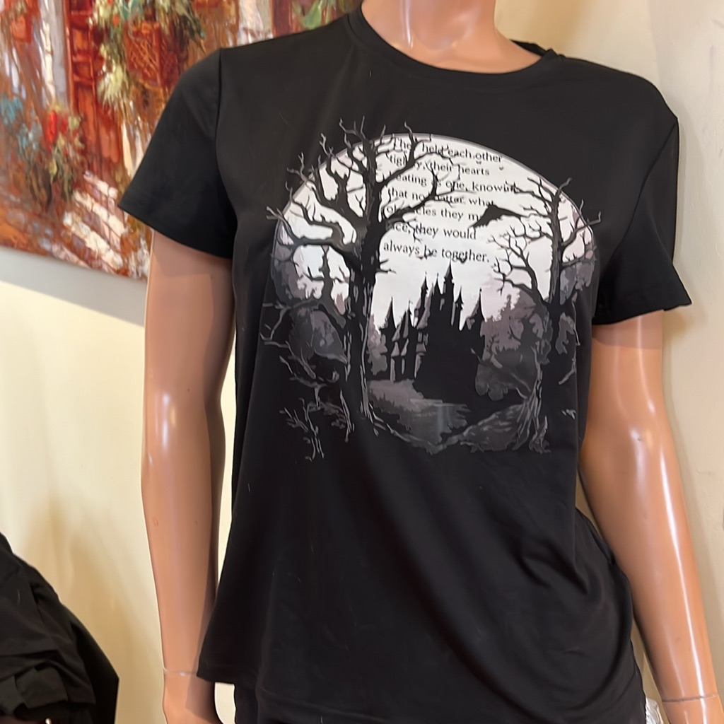 Romwe Black Vampire Castle S Graphic Tee Nwt